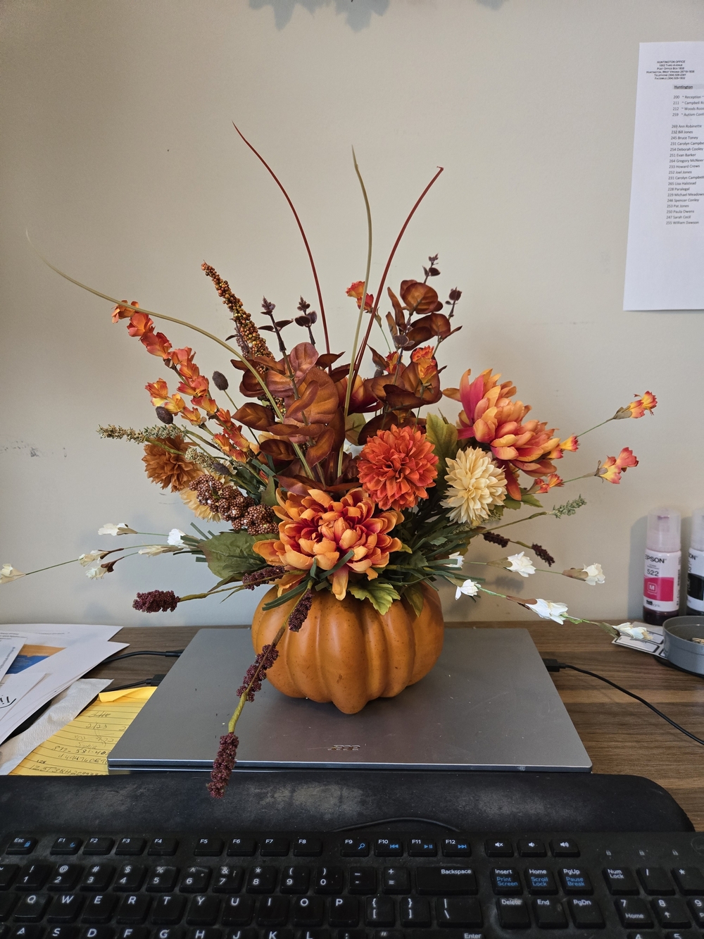 Autumn Orange Pumpkin Floral Arrangement - Home Accents